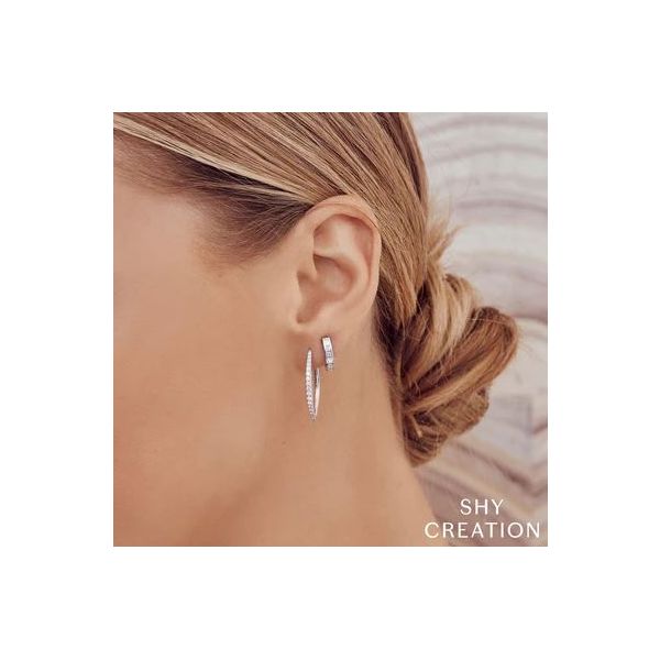 Shy Creation White Gold Diamond Hoop Earrings Image 2 SVS Fine Jewelry Oceanside, NY