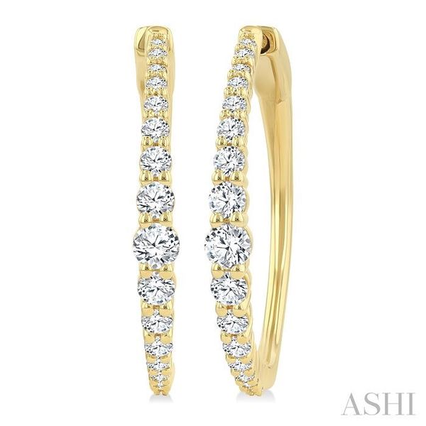 Yellow Gold Graduated Riviera Diamond Hoop Earrings SVS Fine Jewelry Oceanside, NY