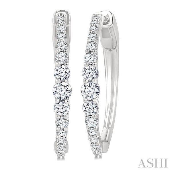 White Gold Graduated Diamond Hoop Earrings SVS Fine Jewelry Oceanside, NY