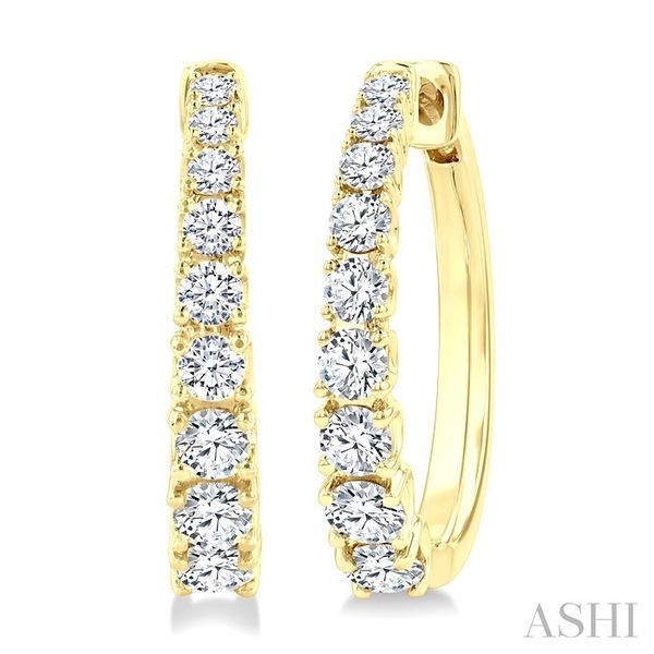 Yellow Gold Graduated Diamond Hoop Earrings SVS Fine Jewelry Oceanside, NY
