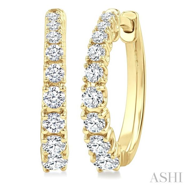 Yellow Gold Graduated Diamond Hoop Earrings SVS Fine Jewelry Oceanside, NY