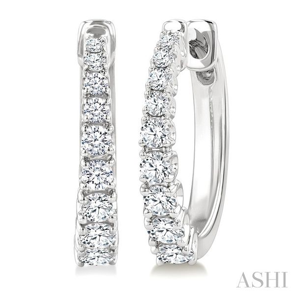 White Gold Graduated Diamond Hoop Earrings SVS Fine Jewelry Oceanside, NY