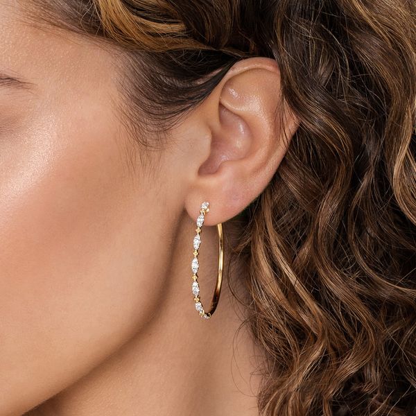 Gabriel & Co. Bujukan Yellow Gold Diamond Hoop Earrings Image 2 SVS Fine Jewelry Oceanside, NY