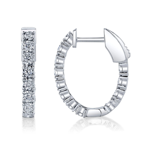 Shy Creation 14K White Gold Diamond Oval Hoop Earrings, 0.47cttw Image 2 SVS Fine Jewelry Oceanside, NY