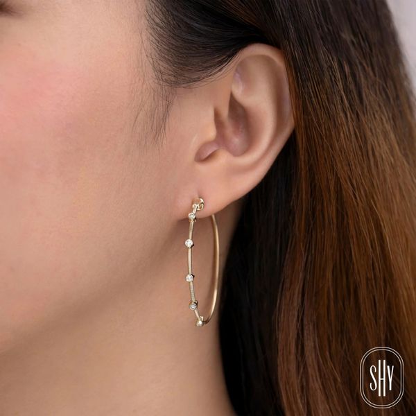 Shy Creation Yellow Gold Diamond Bezel Hoop Earrings Image 2 SVS Fine Jewelry Oceanside, NY