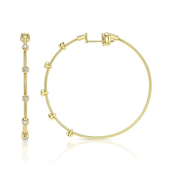Shy Creation Yellow Gold Diamond Bezel Hoop Earrings Image 3 SVS Fine Jewelry Oceanside, NY