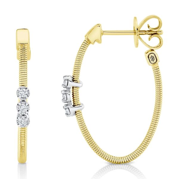 Shy Creation Yellow & White Gold Diamond Hoop Earrings Image 3 SVS Fine Jewelry Oceanside, NY