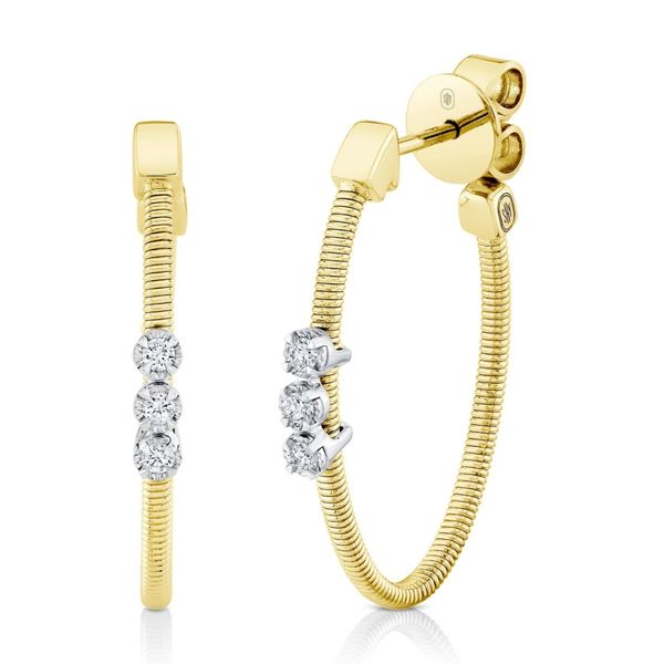 Shy Creation Yellow & White Gold Diamond Hoop Earrings SVS Fine Jewelry Oceanside, NY