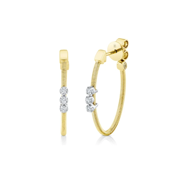 Shy Creation Yellow & White Gold Diamond Hoop Earrings SVS Fine Jewelry Oceanside, NY