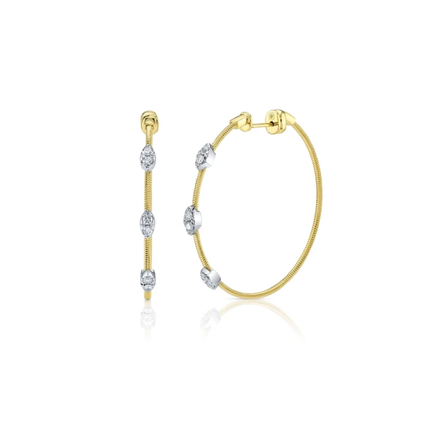 Shy Creation Yellow & White Gold Diamond Hoop Earrings SVS Fine Jewelry Oceanside, NY