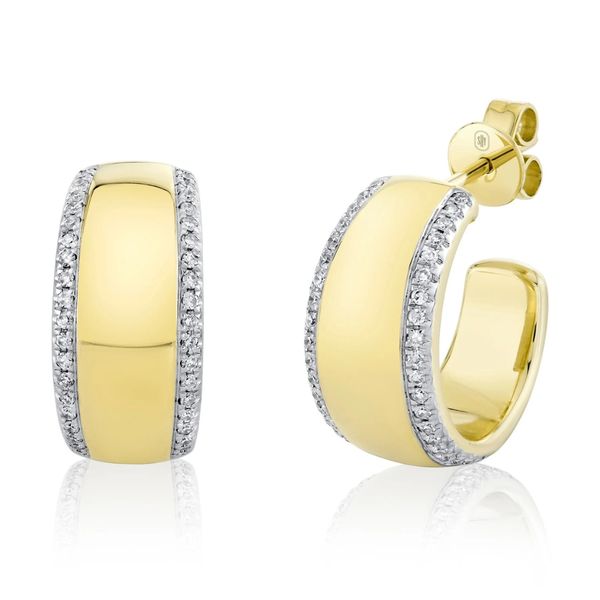 Shy Creation Yellow Gold Diamond Huggie Earrings SVS Fine Jewelry Oceanside, NY
