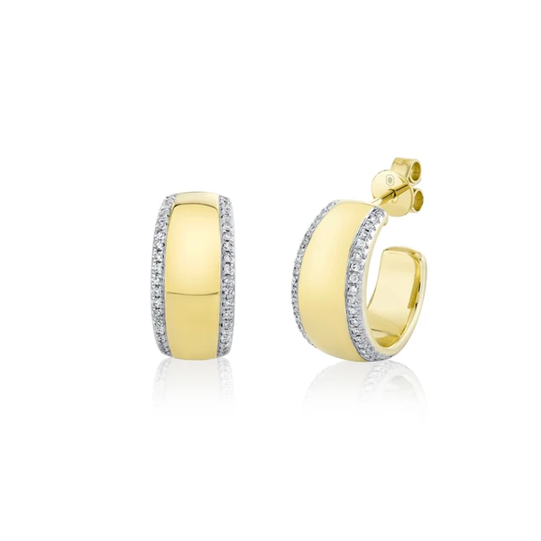 Shy Creation Yellow Gold Diamond Huggie Earrings SVS Fine Jewelry Oceanside, NY