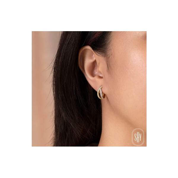 Shy Creation Yellow Gold Diamond Huggie Earrings Image 2 SVS Fine Jewelry Oceanside, NY