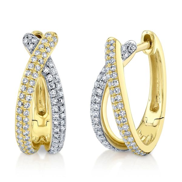 Shy Creation Yellow Gold Diamond Huggie Earrings SVS Fine Jewelry Oceanside, NY