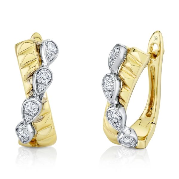 Shy Creation Yellow & White Gold Diamond Hoop Earrings SVS Fine Jewelry Oceanside, NY