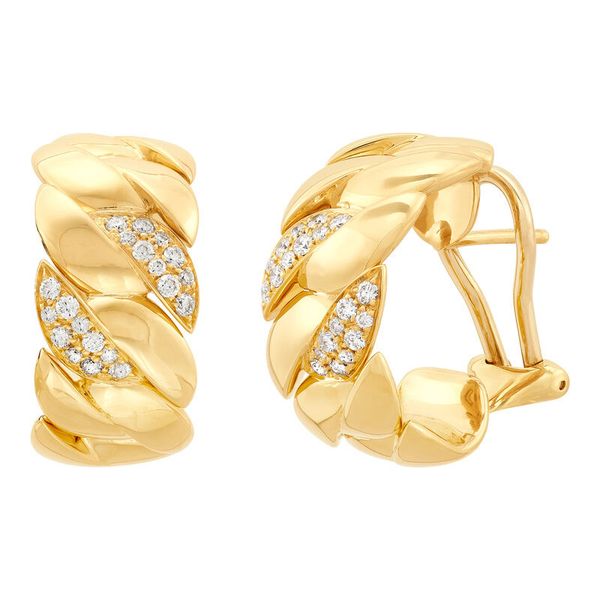 Yellow Gold Polished Shrimp Design Diamond Hoops Image 2 SVS Fine Jewelry Oceanside, NY