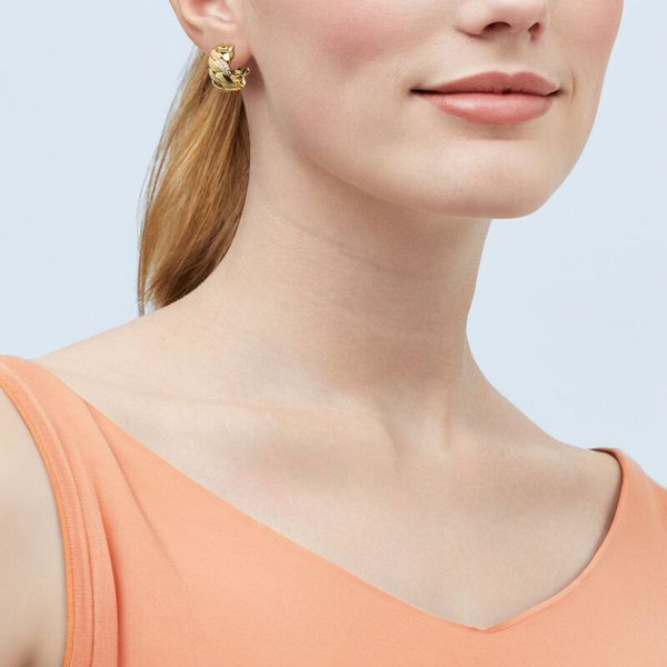 Yellow Gold Polished Shrimp Design Diamond Hoops Image 3 SVS Fine Jewelry Oceanside, NY