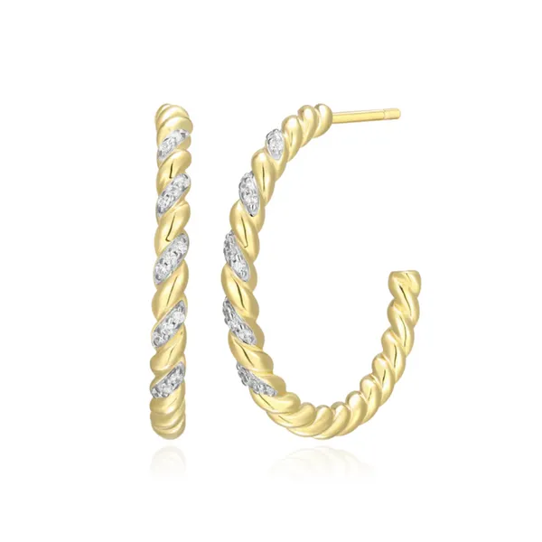 Lab Grown Diamond Yellow Gold Plated Hoops SVS Fine Jewelry Oceanside, NY