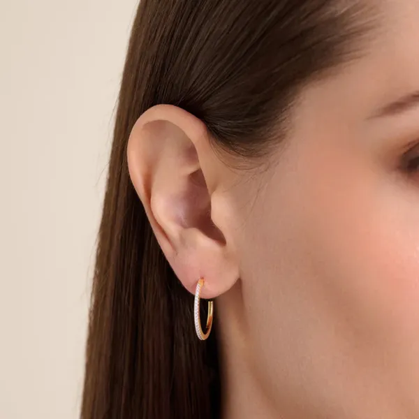 Lab Grown Diamond Yellow Gold Plated Hoops, .13ctw