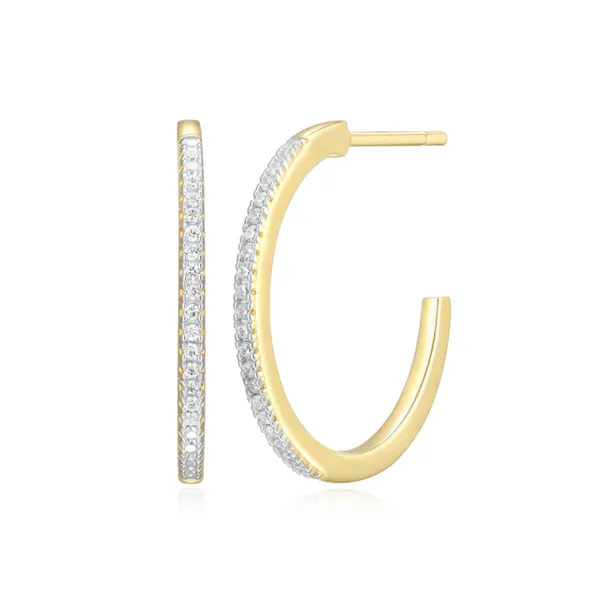 Lab Grown Diamond Yellow Gold Plated Hoops, .13ctw