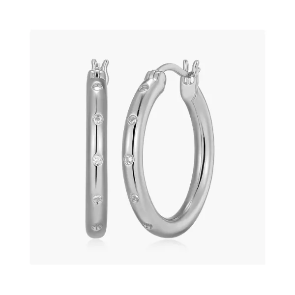 Rhodium Plated Sterling Silver Hoop Earrings SVS Fine Jewelry Oceanside, NY