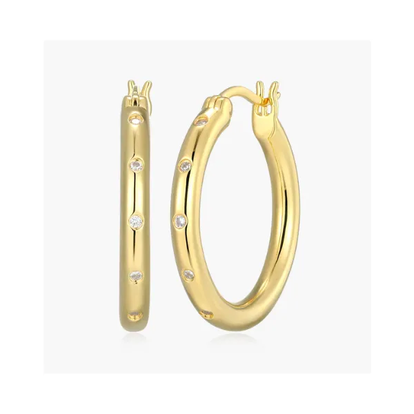 Yellow Gold Plated Sterling Silver Hoop Earrings SVS Fine Jewelry Oceanside, NY