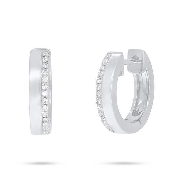 Shy Creation 14K White Gold Diamond Huggie Earrings SVS Fine Jewelry Oceanside, NY