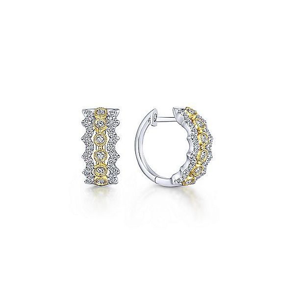 Gabriel & Co. Kaslique Yellow/White Gold Diamond Huggies SVS Fine Jewelry Oceanside, NY