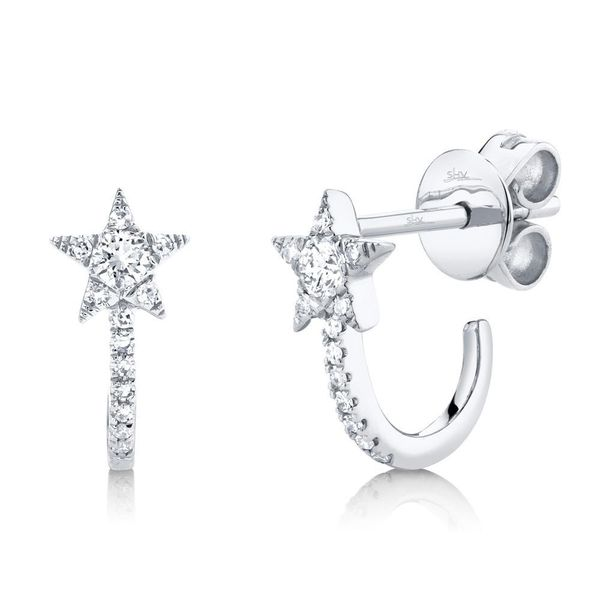 Shy Creation 14K White Gold and Diamond Star Earrings SVS Fine Jewelry Oceanside, NY