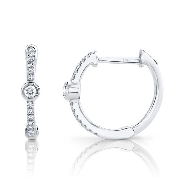 Shy Creation White Gold Diamond Bezel Huggie Earrings Image 2 SVS Fine Jewelry Oceanside, NY