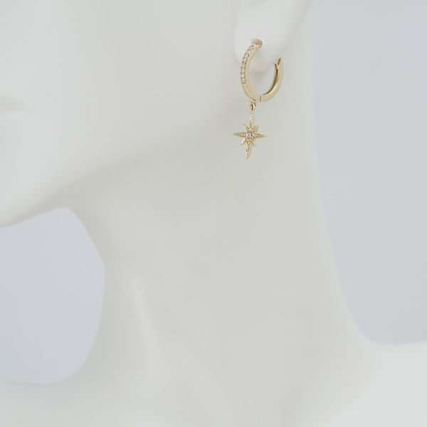 14K Yellow Gold Micro Pave Diamond Star Huggies Image 2 SVS Fine Jewelry Oceanside, NY