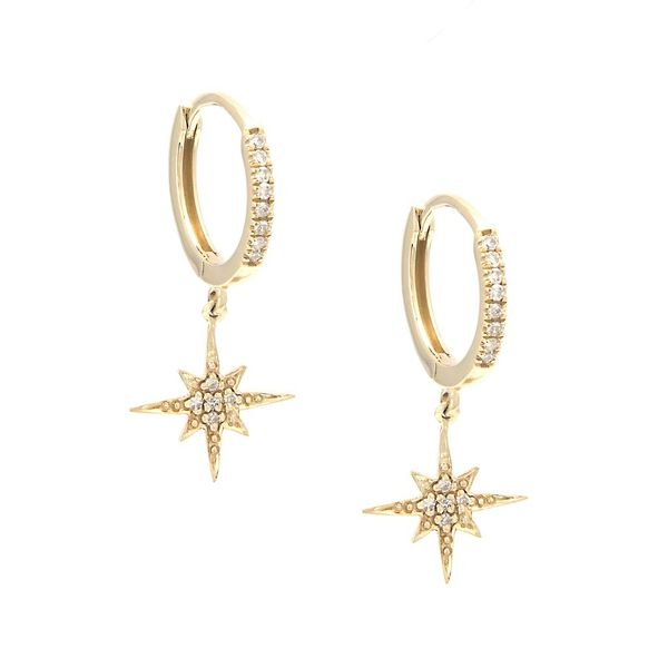 14K Yellow Gold Micro Pave Diamond Star Huggies SVS Fine Jewelry Oceanside, NY