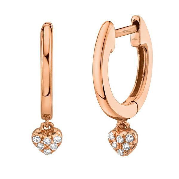 Shy Creation Rose Gold Diamond Pave Heart Huggie Earrings SVS Fine Jewelry Oceanside, NY