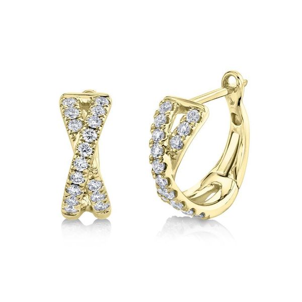 Shy Creation Yellow Gold Diamond X Huggie Earrings SVS Fine Jewelry Oceanside, NY