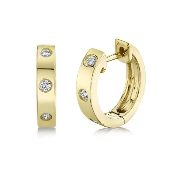 Shy Creation 14K Yellow Gold And Diamond Huggie Earrings SVS Fine Jewelry Oceanside, NY