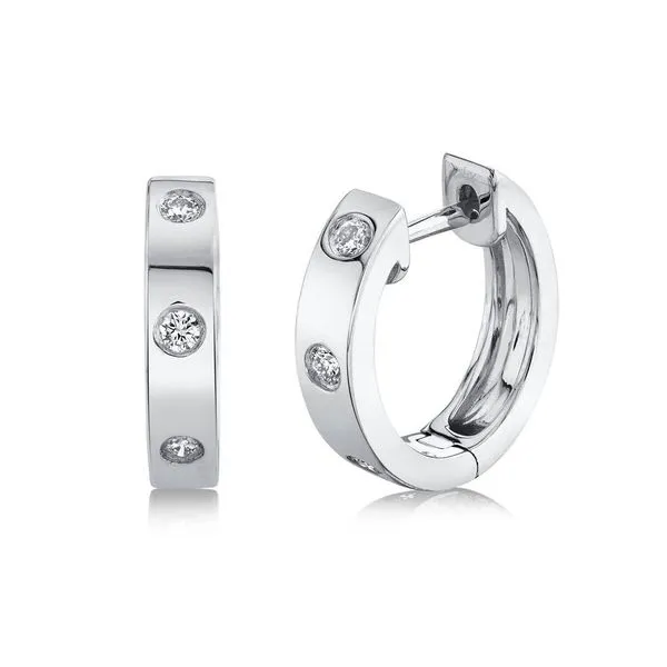 Shy Creation 14K White Gold And Diamond Huggie Earrings SVS Fine Jewelry Oceanside, NY