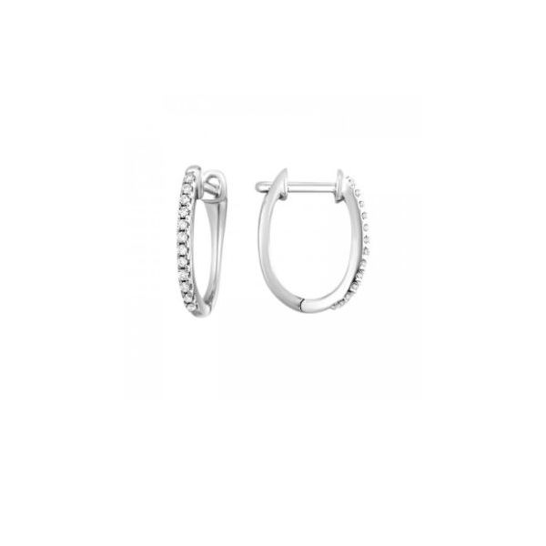10K White Gold Diamond Oval Shaped Huggie Earrings SVS Fine Jewelry Oceanside, NY
