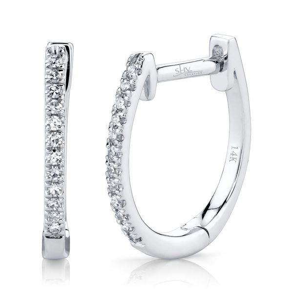 Shy Creation 14K White Gold and Diamond Huggie Earrings SVS Fine Jewelry Oceanside, NY