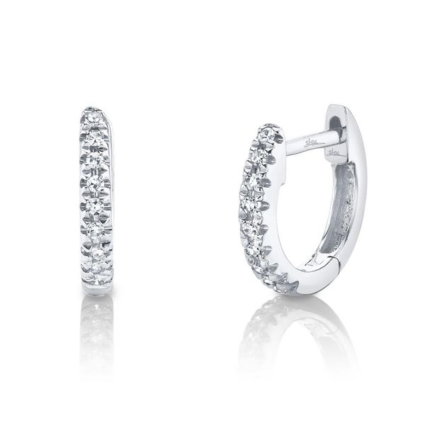 Shy Creation White Gold and Diamond Huggie Earrings SVS Fine Jewelry Oceanside, NY
