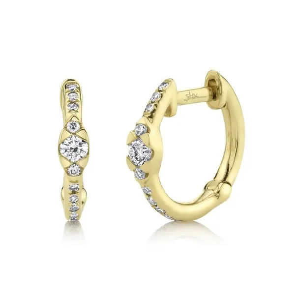 Shy Creation Yellow Gold and Diamond Huggies SVS Fine Jewelry Oceanside, NY