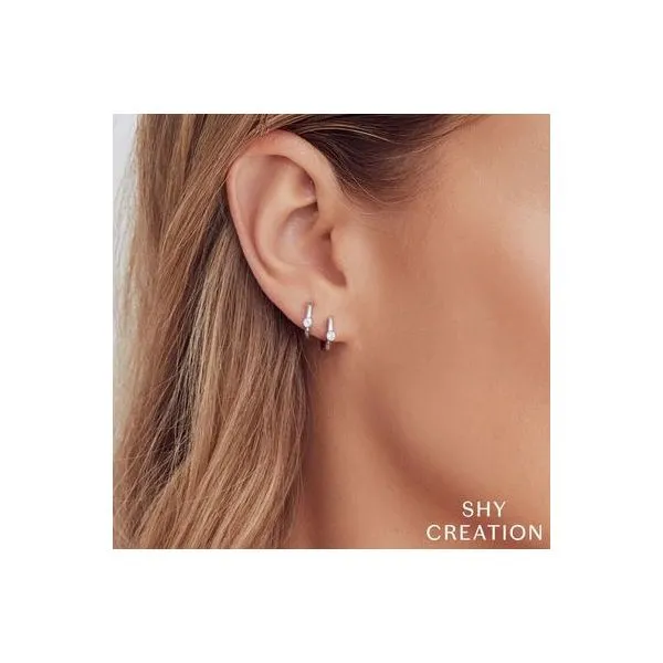 Shy Creation White Gold Diamond Bezel Huggie Earrings Image 2 SVS Fine Jewelry Oceanside, NY