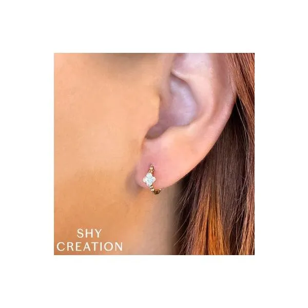 Shy Creation Yellow Gold And Diamond Earrings Image 2 SVS Fine Jewelry Oceanside, NY
