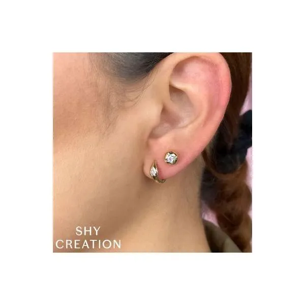 Shy Creation Yellow Gold And Diamond Earrings Image 2 SVS Fine Jewelry Oceanside, NY