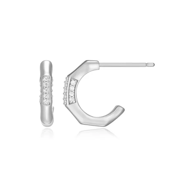 Lab Grown Diamond Bamboo J-Hoop Earrings, .10ctw Image 3 SVS Fine Jewelry Oceanside, NY
