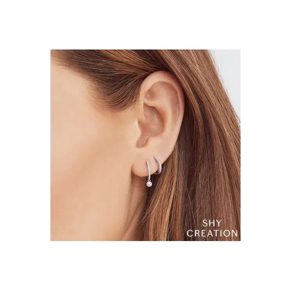 Shy Creation White Gold Classic Diamond Huggie Earrings Image 2 SVS Fine Jewelry Oceanside, NY