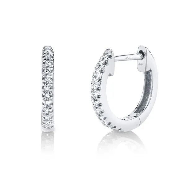 Shy Creation White Gold Classic Diamond Huggie Earrings SVS Fine Jewelry Oceanside, NY