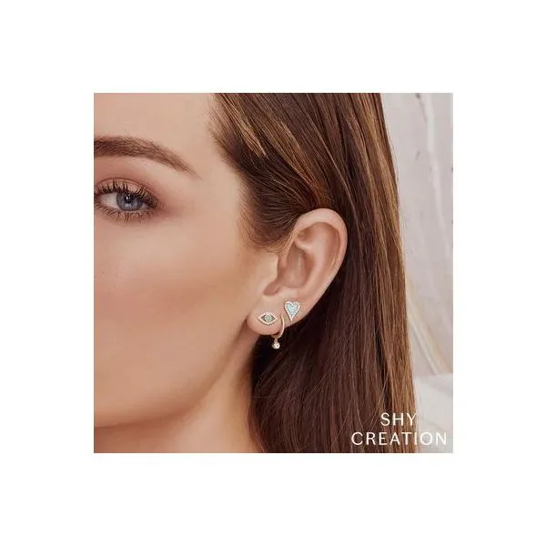 Shy Creation Yellow Gold Diamond Huggie Earrings Image 2 SVS Fine Jewelry Oceanside, NY