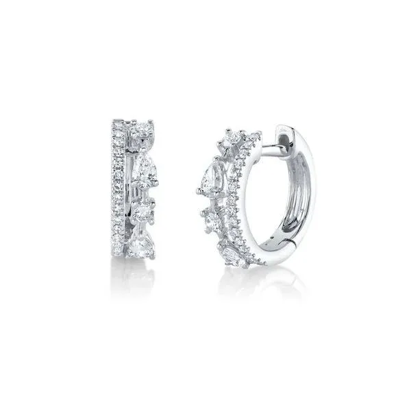 Shy Creation White Gold Diamond Huggie Earrings SVS Fine Jewelry Oceanside, NY