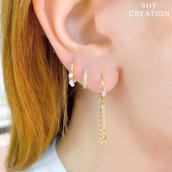 Shy Creation Yellow Gold And Diamond Earrings Image 2 SVS Fine Jewelry Oceanside, NY