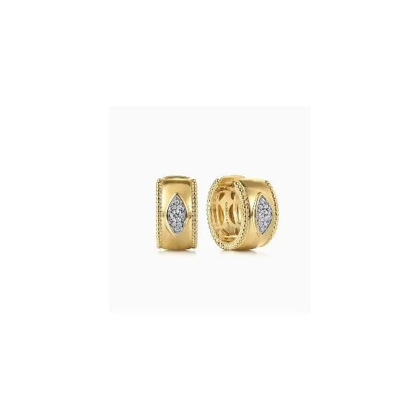 Gabriel & Co. Bujukan Yellow Gold Diamond Huggie Earrings SVS Fine Jewelry Oceanside, NY